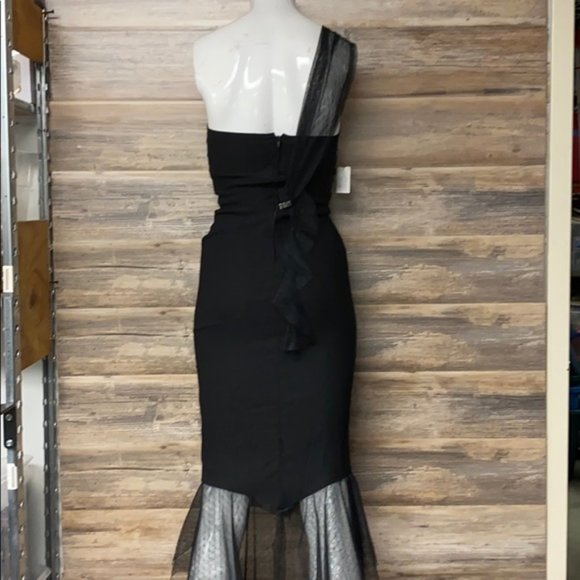 Stop staring Midnight Magic one shoulder black wiggle pencil sexy dress - Picture 4 of 7